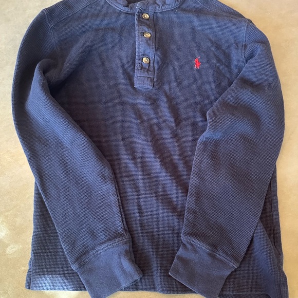 Ralph Lauren Navy Long-Sleeve Henley with Red Pony Logo - Picture 3 of 4